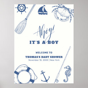 Affiche Baby shower de pêche nautique minimaliste Bienvenu