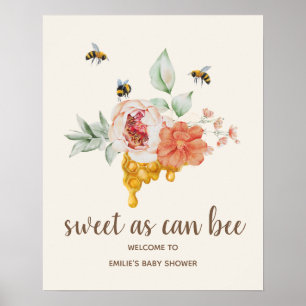 Affiche Baby shower de peigne d'abeille Floral