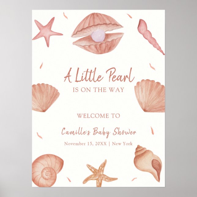 Affiche Baby shower de perles Neutral Ocean Seashell (Devant)