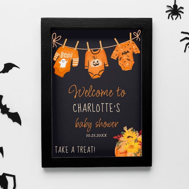 Affiche Baby shower de petit boite d'Halloween fleuri d'ac (Welcome floral Halloween little boo baby shower Poster)