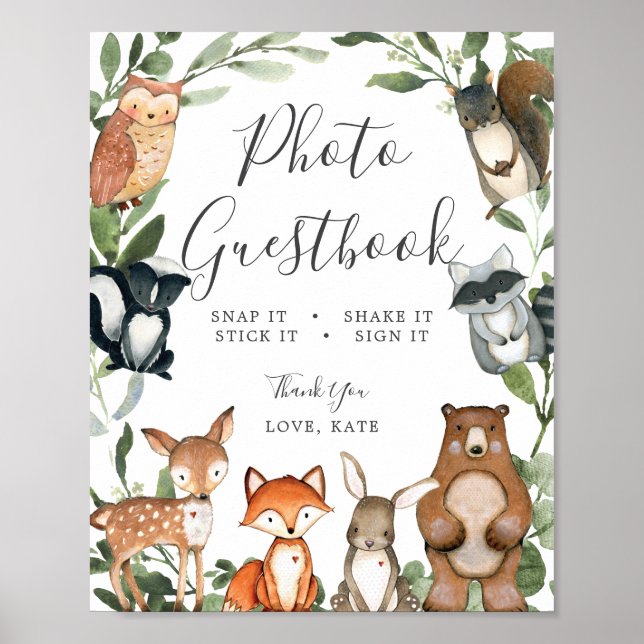 Affiche Baby shower de photos d'animaux de bois (Devant)