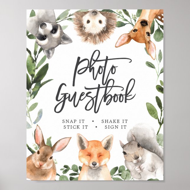 Affiche Baby shower de photos d'animaux de bois (Devant)