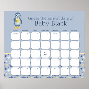 Affiche Baby shower De Pingouin D'Hiver Devinez La Date D'