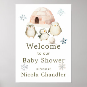 Affiche Baby shower de pingouins d'hiver