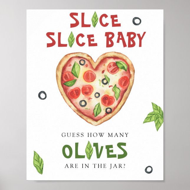 Affiche Baby shower de pizza - devinez combien d'olives (Devant)