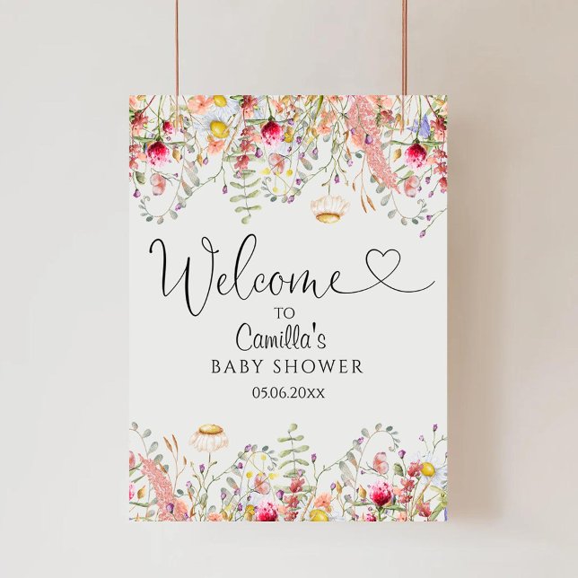 Affiche Baby shower de prairie Fleur sauvage élégant Bienv (Créateur téléchargé)