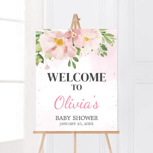 Affiche Baby shower de printemps rose vif Bienvenue