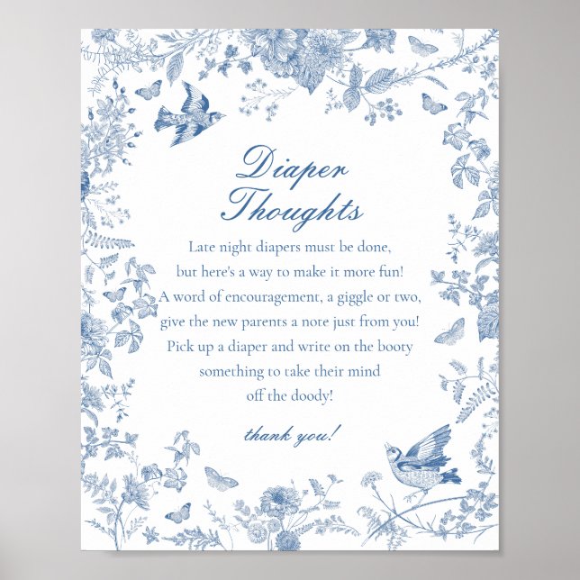 Affiche Baby shower de réflexion sur la couche bleue de Jo (Devant)