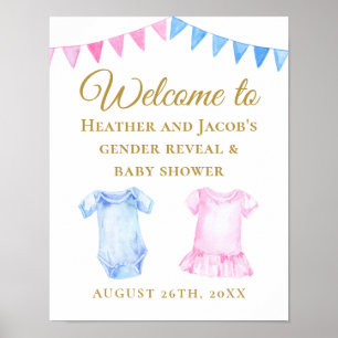 Affiche Baby shower de révélation de sexe rose bleu Affich