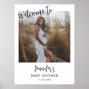 Affiche Baby shower de script photo moderne Bienvenue
