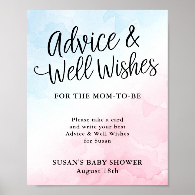 Affiche Baby shower de script rose et bleu Conseils et sou (Devant)
