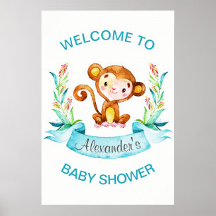 Affiche Baby shower de singe d'aquarelle