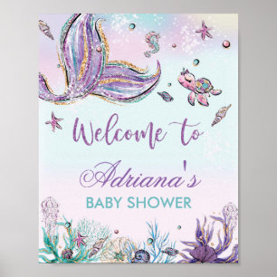 Affiche Baby shower de sirènes sous l'Affiche de bienvenue