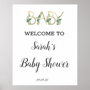 Affiche Baby shower de Slogan vert mignon Bienvenue