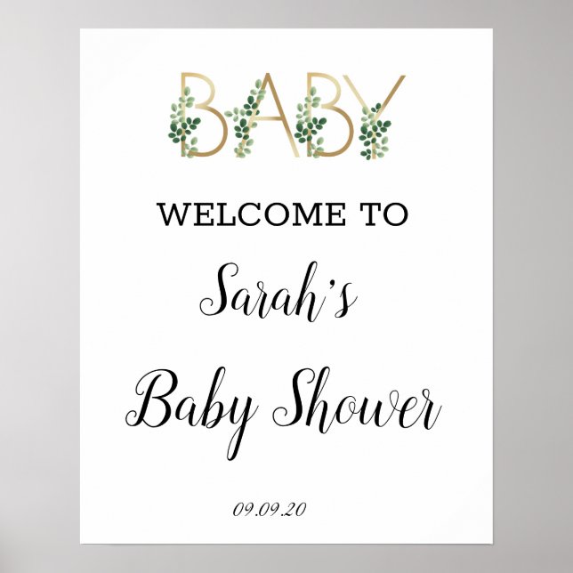 Affiche Baby shower de Slogan vert mignon Bienvenue (Devant)