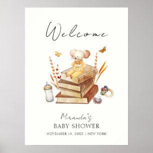 Affiche Baby shower de souris de livres neutres pour les f