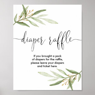 Affiche Baby shower de tombola de couche or vert