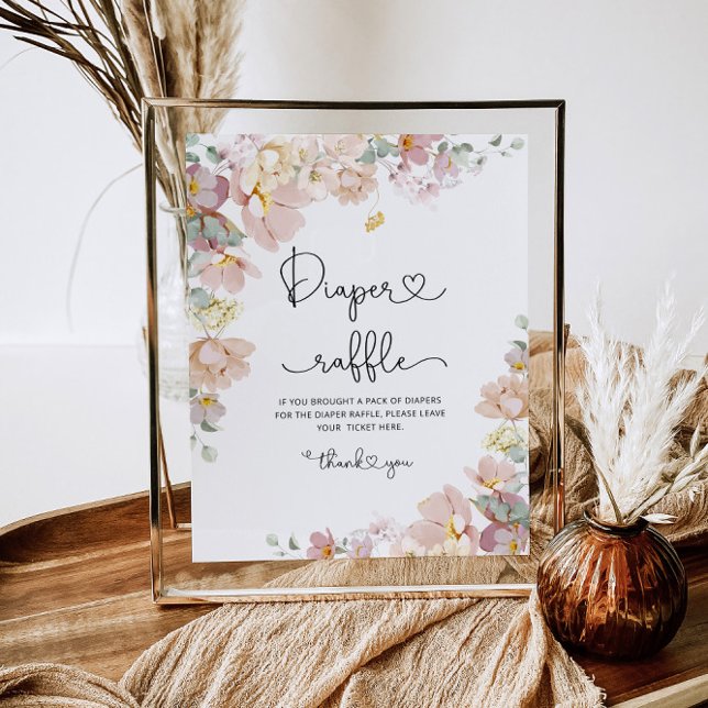 Affiche Baby shower de tombola de fleur sauvage rose pâle (Créateur téléchargé)