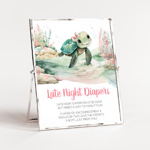 Affiche Baby shower de tortue de mer Fille Diapeurs noctur