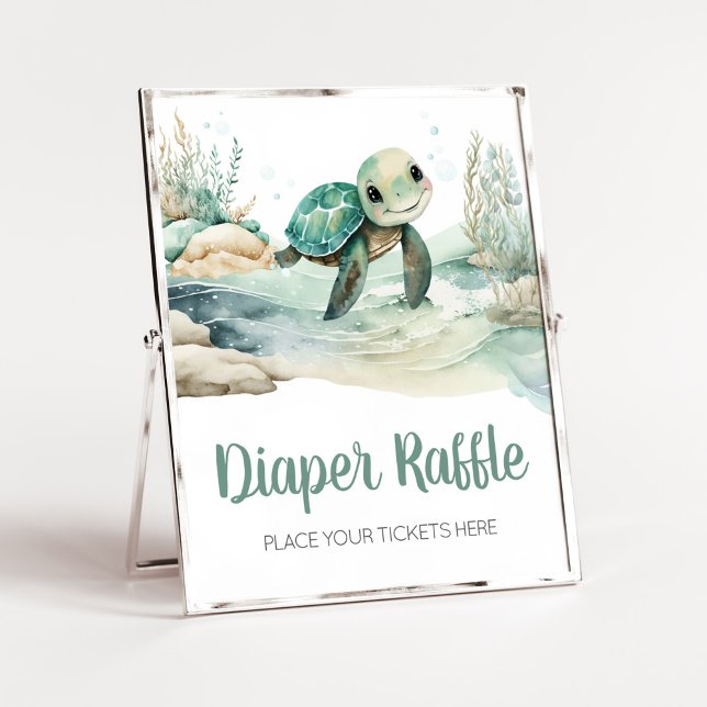 Affiche Baby shower de tortue de mer Raffin (A Little Hatching Is On the Way Baby Shower Diaper Raffle Sign)