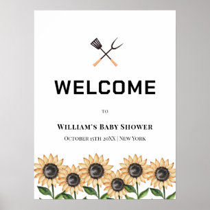 Affiche Baby shower de tournesol BBQ rustique Bienvenue