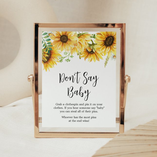 Affiche Baby shower de tournesol ne pas dire bébé (Sunflower Girl Baby Shower Don't Say Baby Sign)