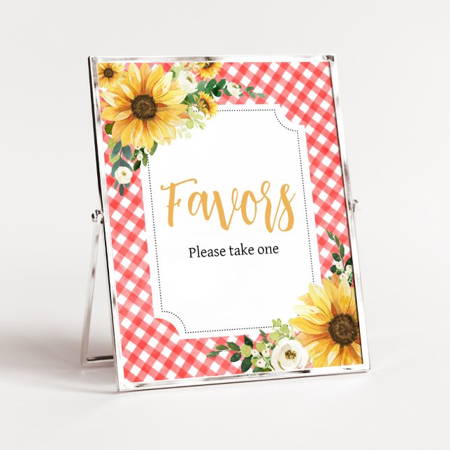 Affiche Baby shower de tournesol Red Picnic Faveurs (Floral Picnic Baby Shower Favors Sign)