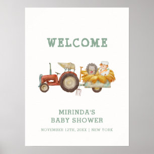 Affiche Baby shower de tracteur de ferme de hérisson migno