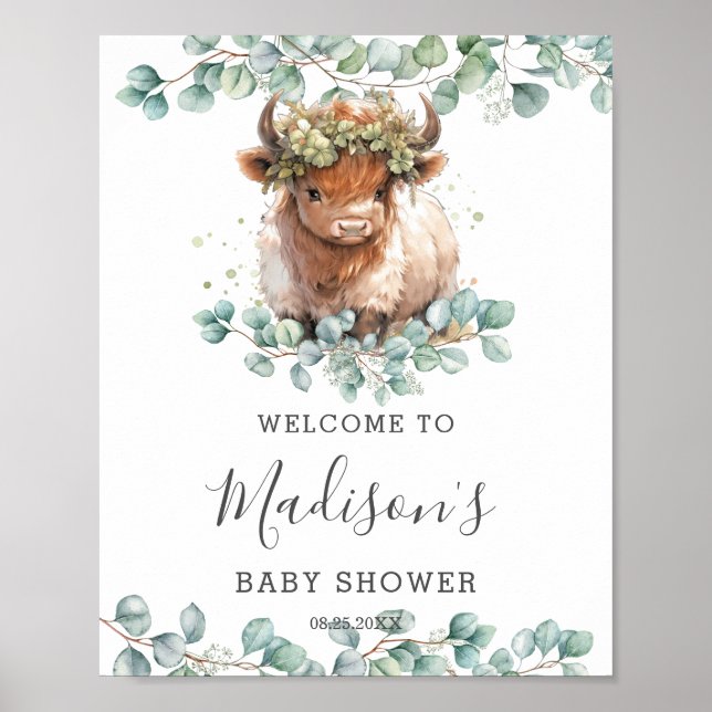 Affiche Baby shower de vache de haute-terre verdoyant Bien (Devant)