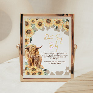 Affiche Baby shower de vache Sunflower Highland Ne dites p