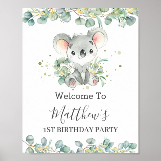 Affiche Baby shower de verdure Cute Koala Accueil (Devant)
