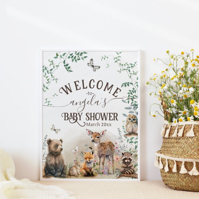 Affiche Baby shower de verdure des animaux des bois (Créateur téléchargé)