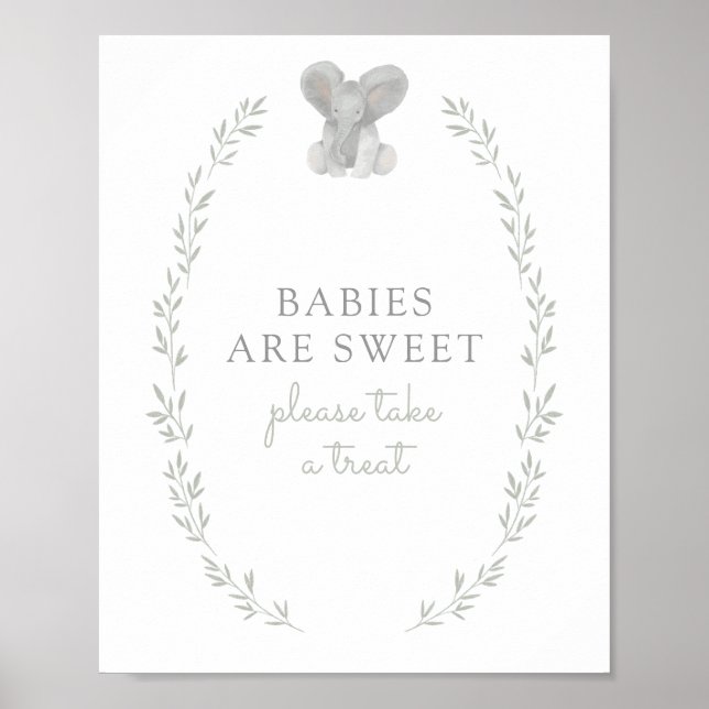 Affiche Baby shower de verdure éléphant Les bébés sont dou (Devant)