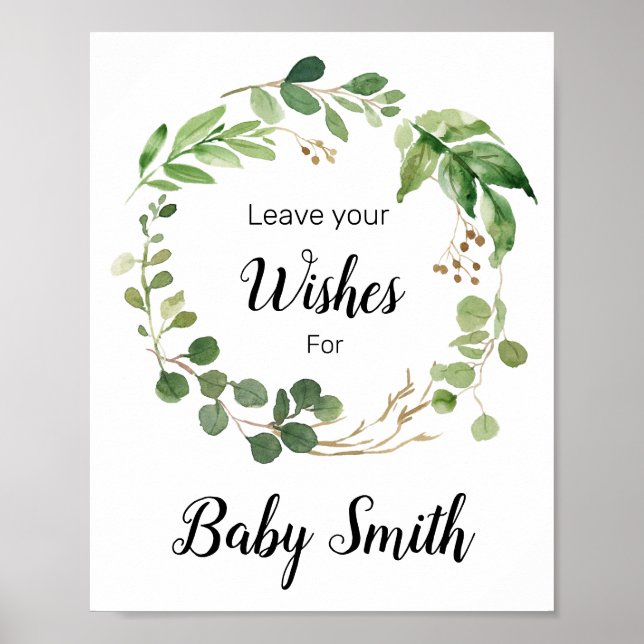Affiche Baby shower de verdure fleurie Voeux pour bébé (Devant)