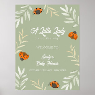 Affiche Baby shower de verdure Sage Green Ladybug Bienvenu