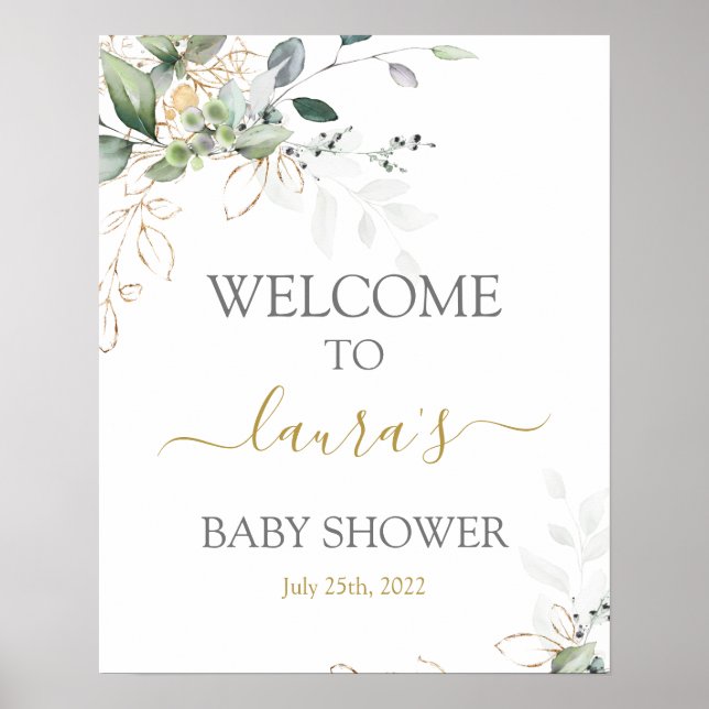 Affiche Baby shower de verdure simple Panneau de bienvenue (Devant)