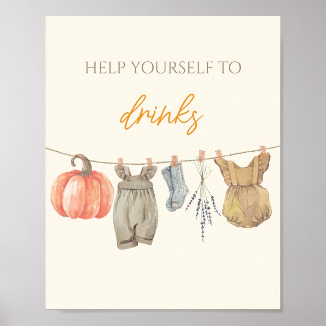 Affiche Baby shower de vêtements d'automne petit Citrouill (Devant)