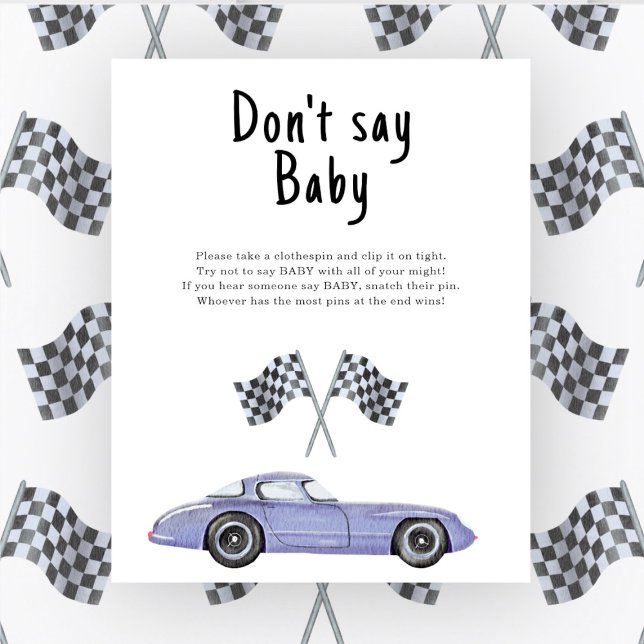 Affiche Baby shower de voiture de course Ne pas dire bébé (Créateur téléchargé)