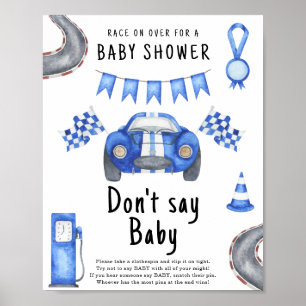 Affiche Baby shower de voiture de course Ne pas dire bébé
