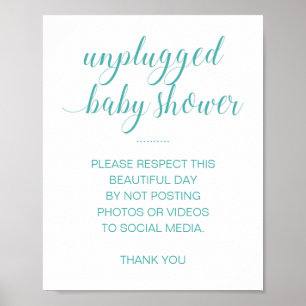 Affiche Baby shower débranché Pas de médias sociaux Turquo
