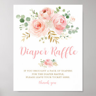 Affiche Baby shower Déchets Signe, Flore Rose Bleu