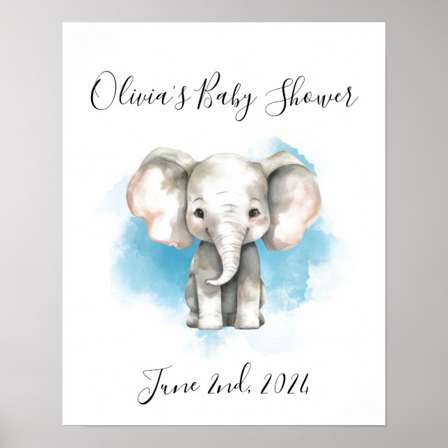 Affiche baby shower d'éléphant bébé, panneau acrylique (Devant)