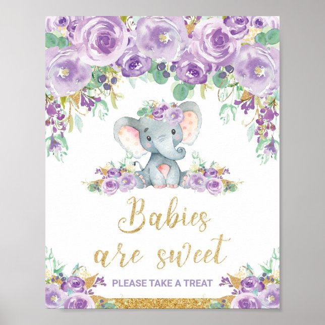 Affiche Baby shower d'éléphant floral Les bébés sont doux  (Devant)