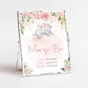 Affiche Baby shower d'éléphant rose Floral Maman Osa Bar