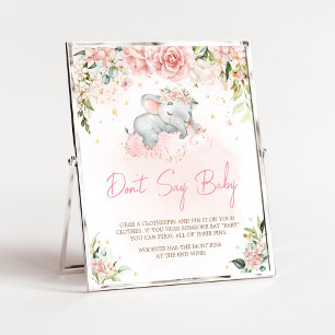 Affiche Baby shower d'éléphant rose floral ne pas dire béb