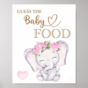 Affiche Baby shower d'éléphant rose Guess the Baby Food