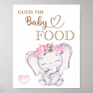 Affiche Baby shower d'éléphant rose Guess the Baby Food