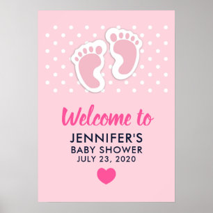 Affiche Baby shower d'empreintes de filles mignonnes roses