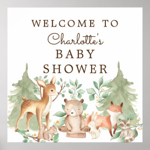 Affiche Baby shower des animaux de bois Bienvenue