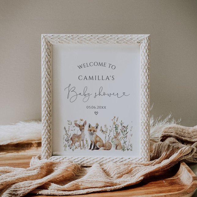 Affiche Baby shower des animaux de bois Bienvenue (Créateur téléchargé)